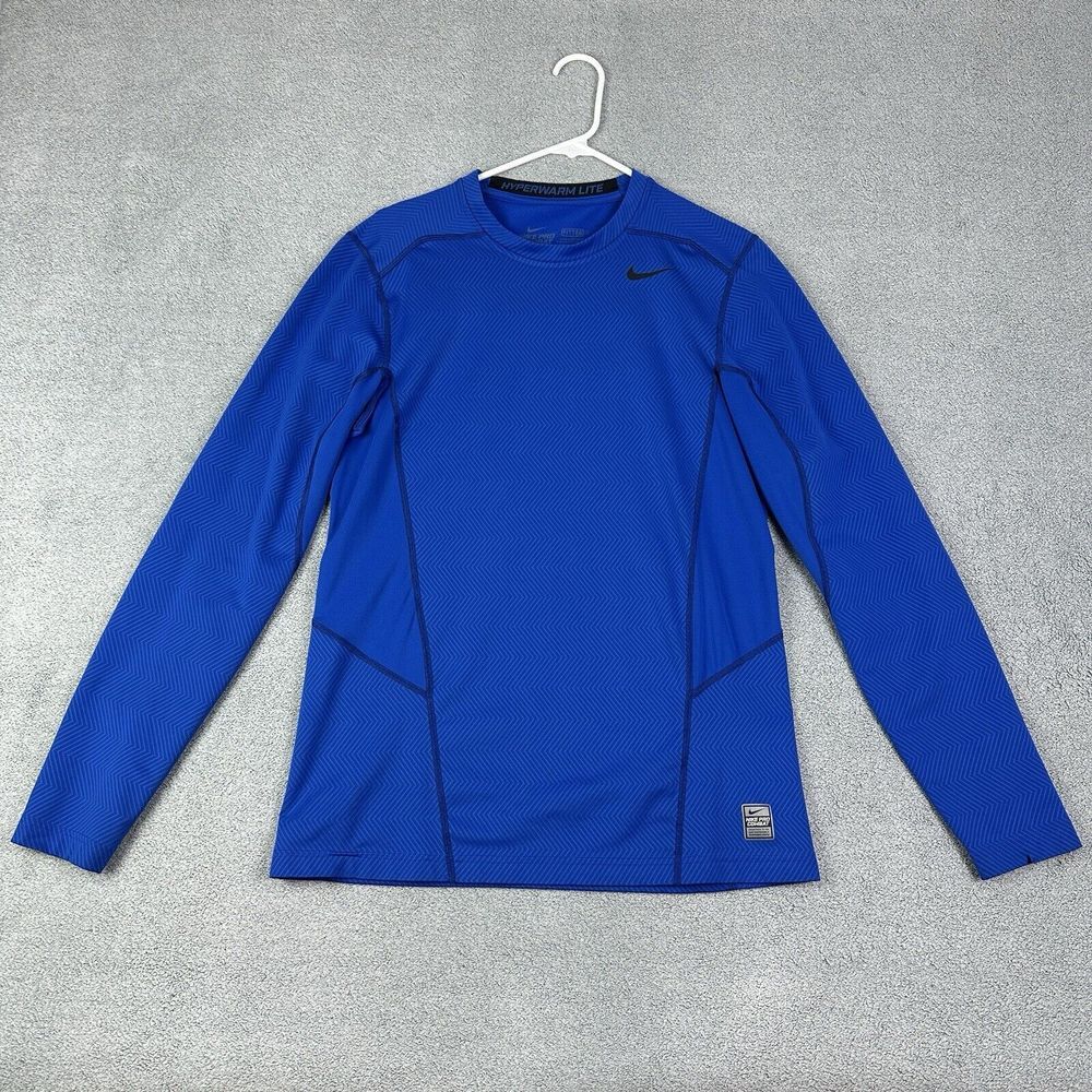 Nike Pro Combat Hyperwarm Shirt Mens M Blue Dri Fit Compression Athletic READ*